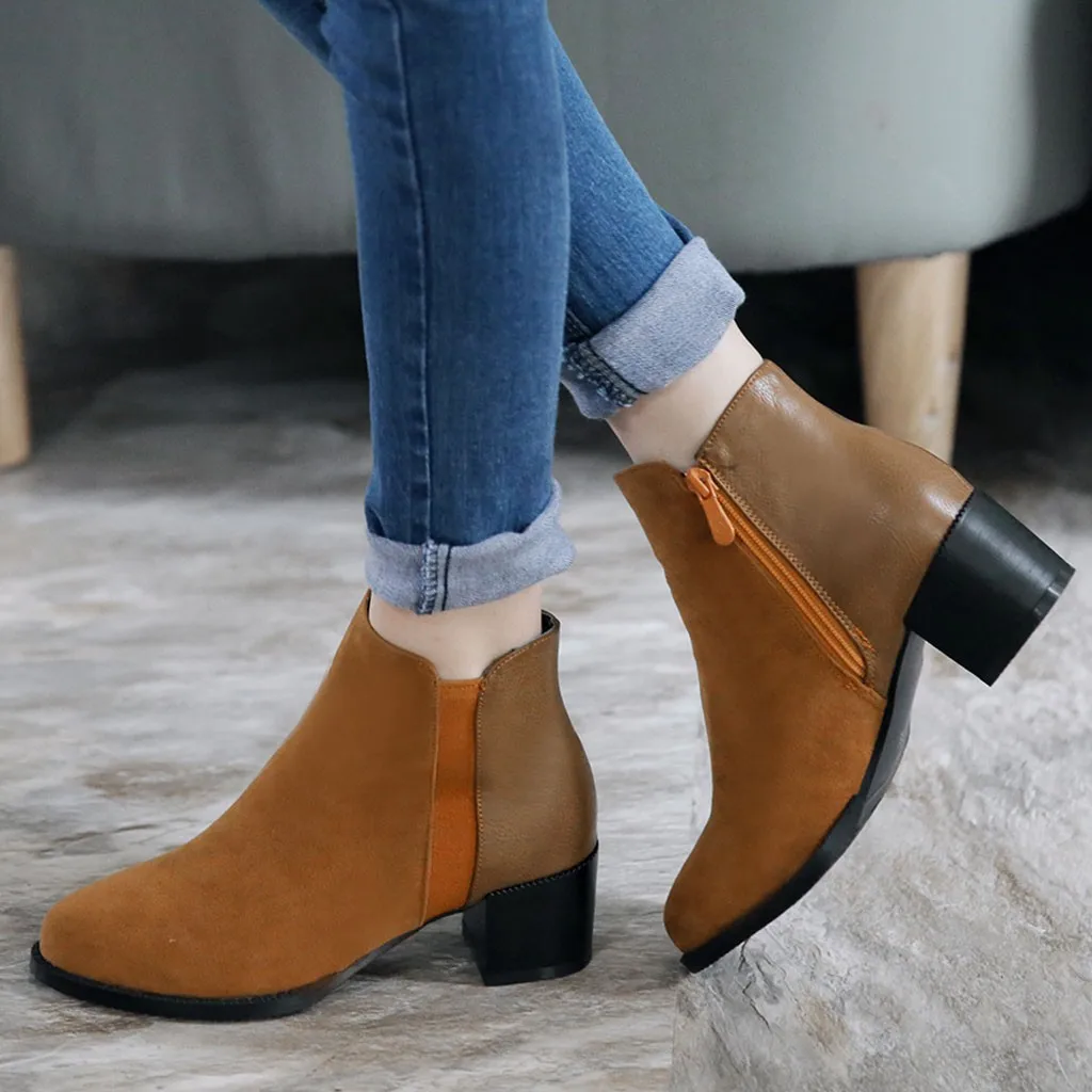 

women's boots high heel boots women shoes winter Women Retro Thick High Heel Zipper Single Boot Student Large Size Ankle Boots