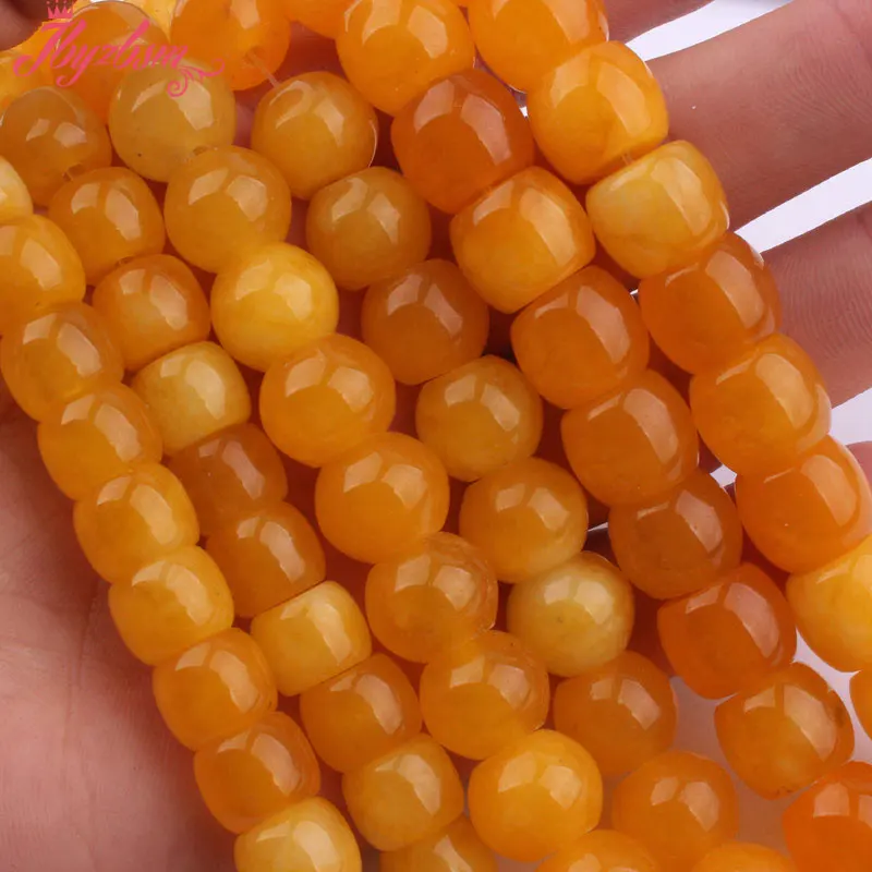 10,12,14,16mm Smooth Drum Yellow Carnelian Jades Natural Stone Beads For DIY Necklace Bracelets Jewelry Making 15