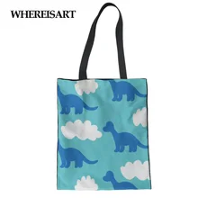WHEREISART Динозавр Печать холст женская хозяйственная сумка для девочек многоразовая сумка для путешествий большая Студенческая книга складные вечерние сумки