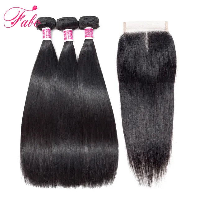 Special Offers FABC Hair Brazilian Hair weave Bundles with Closure non remy straight hair 3 bundles with closure 100% Human Hair Extensions