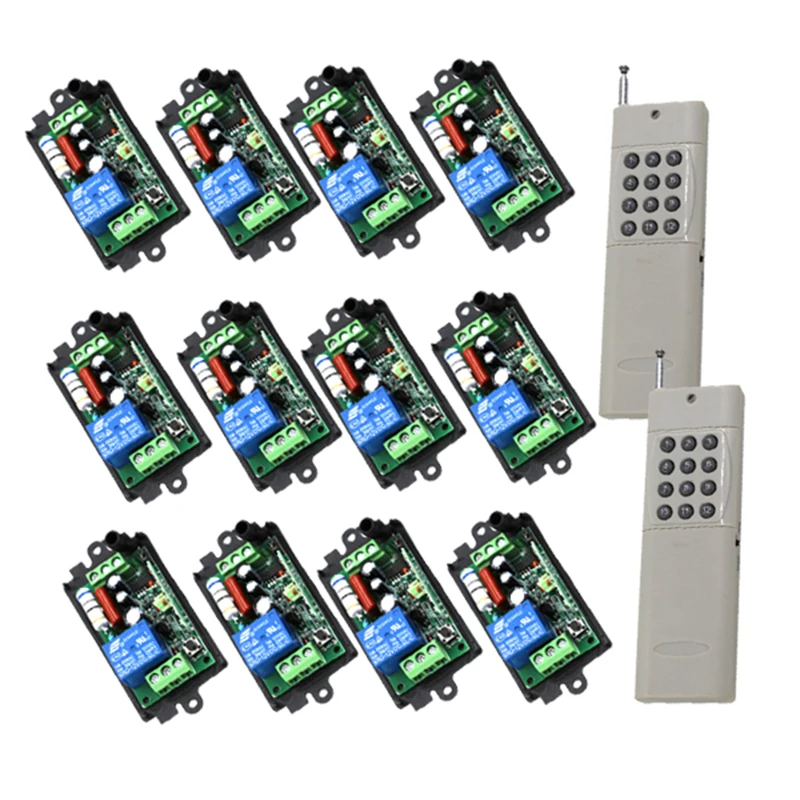 

AC220V 110V 1CH 315/433 MHz RF Wireless Radio Switch Remote Switch 220v Learning Code 2Controller&12Receiver 4295
