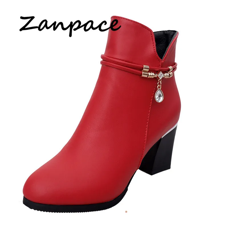 

Zanpace 2018 Women Boots Winter Europe Plus Velvet Leopard Print Boots Pointed Toe Ankle Side Zipper Boots High Heel S