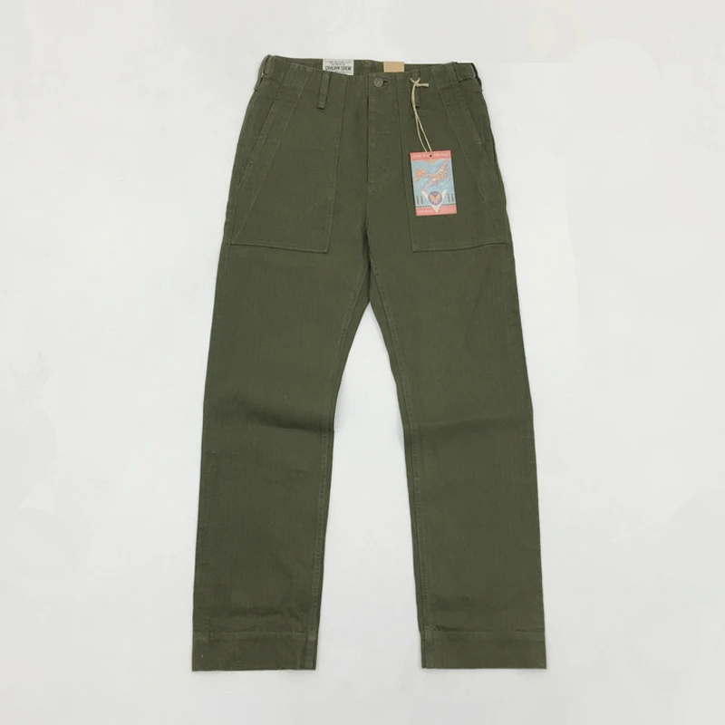 

BOB DONG Men's Vintage HBT Selvage OG-107 Baker Pants US Amry 1958 Vietnam War Utility Fatigue Trousers Military Straight Pants