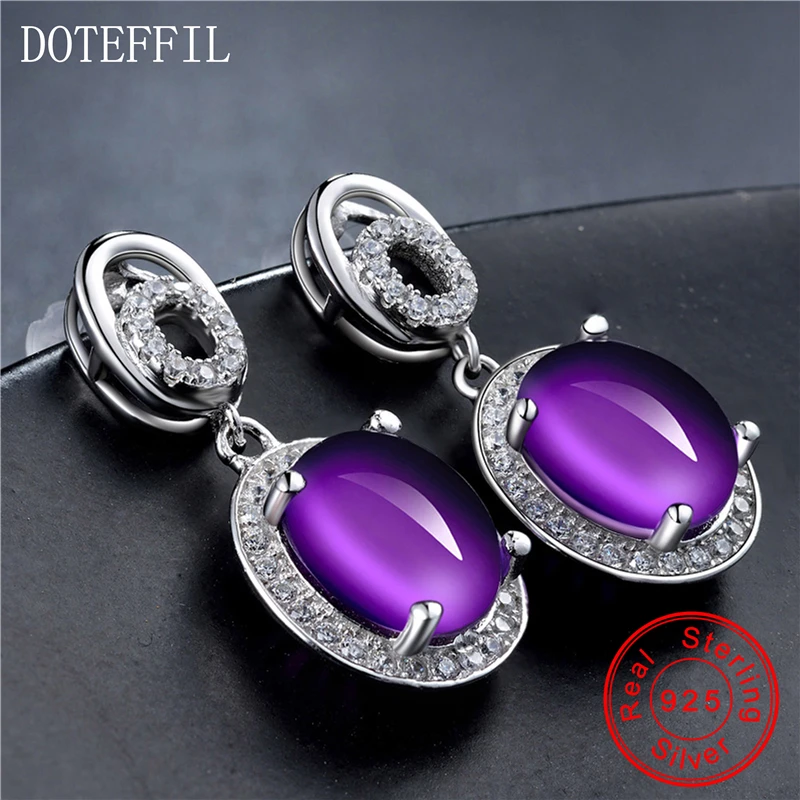 925 серебряные фиолетовые Кристальные серьги-гвоздики, женские роскошные очаровательные серьги-гвоздики из серебра пробы, Модные женские ювелирные изделия