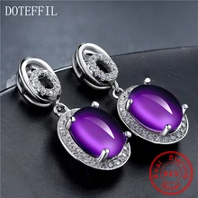 925 серебряные фиолетовые Кристальные серьги-гвоздики, женские роскошные очаровательные серьги-гвоздики из серебра пробы, Модные женские ювелирные изделия