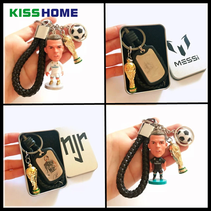 

2018 Russia World Cup Barcelona C Ronaldo Car Keychains Key Rings Pendant Rotatable Football Soccer Team Badge Sport Wristband