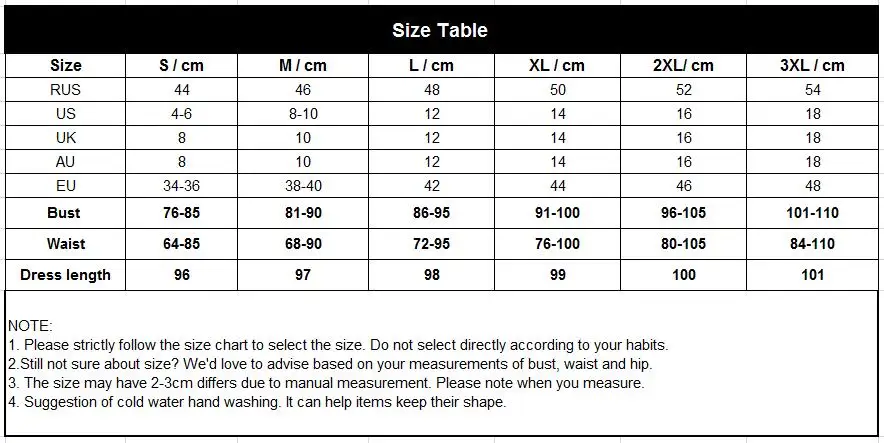 size table 0913