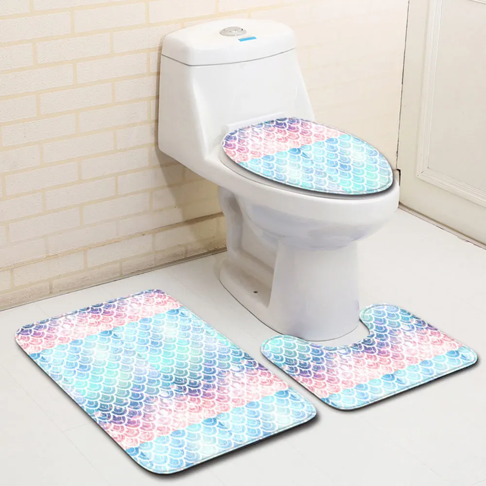 

3 Pcs Non Slip Toilet Cover Seat European Pattern Soft Bathroom Bath Mat Floor Rug Carpet With Slip Back