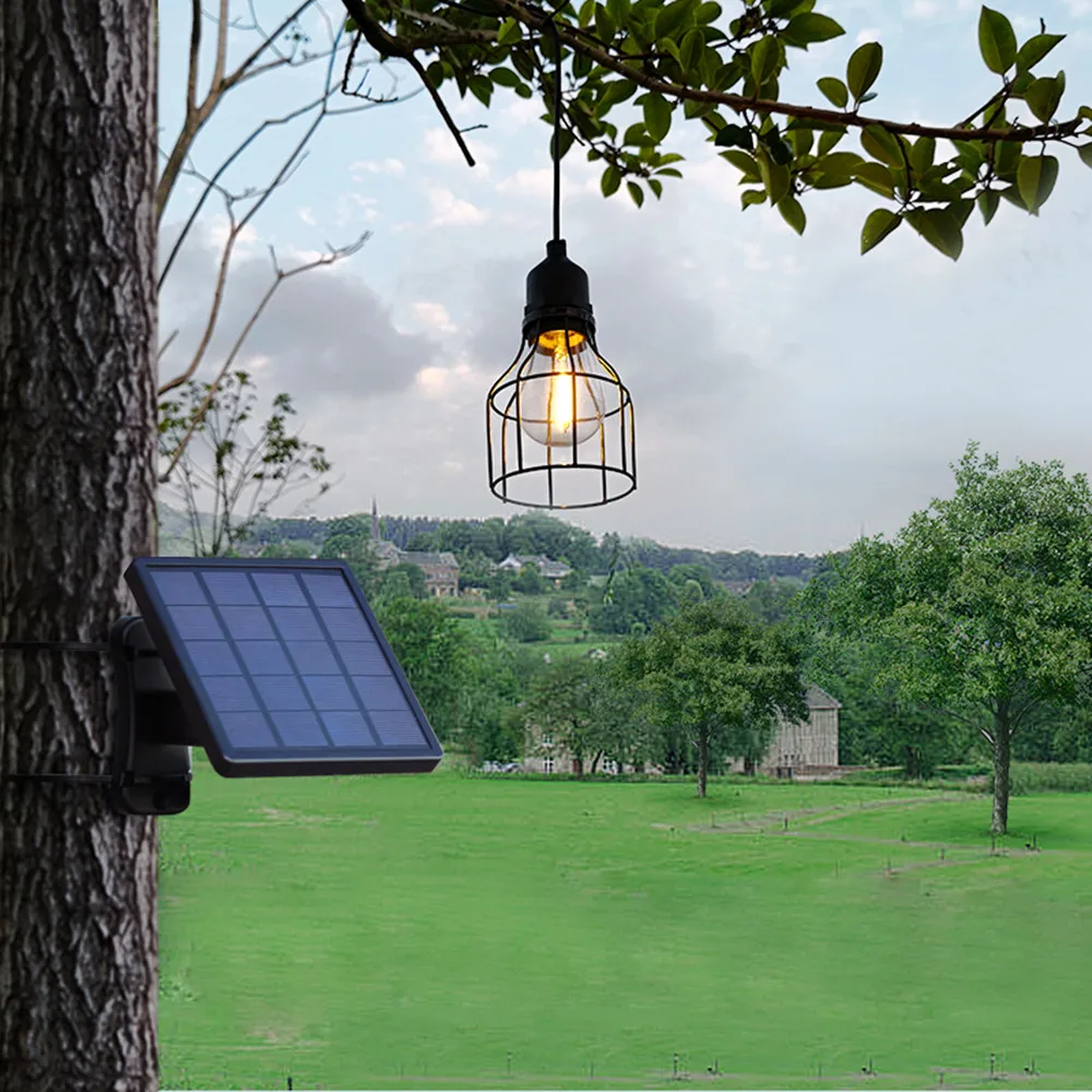 

Solar Powered Pendant Light Retro Lampshade Bulb Solar Panel Lamp With 3 Meters String Outdoor Hanging Solar Light For Garden