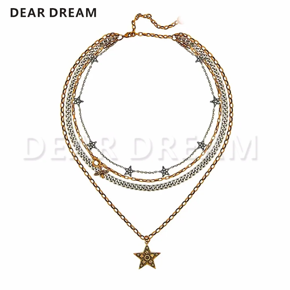 

Fashion Retro Multilayer Stars Bee Pendant Necklace Five-Point Star Jewelry Fashion Accessories For Lady Girl Gift