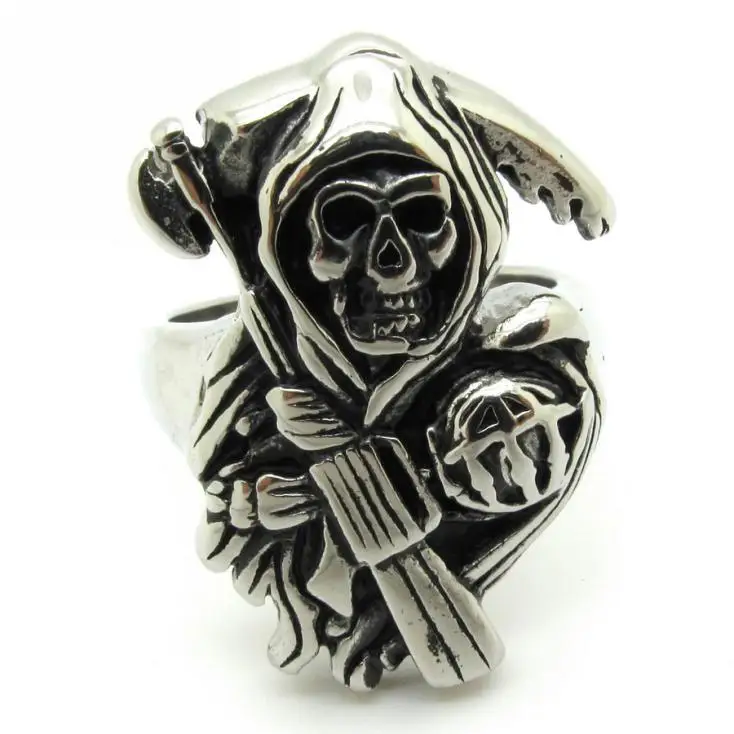 Gothic men s sons of anarchy death skull ring rock biker 316l stainelss