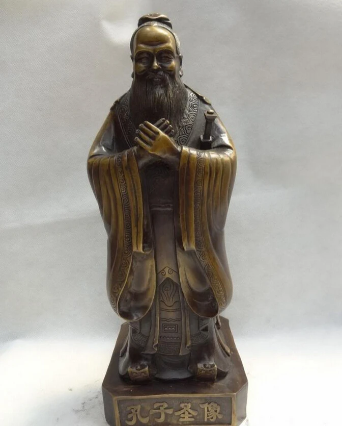 

USPS to USA S1138 18" China Bronze Great The Confucian Founder Confucius Kong Zi Statue Sculpture B0401