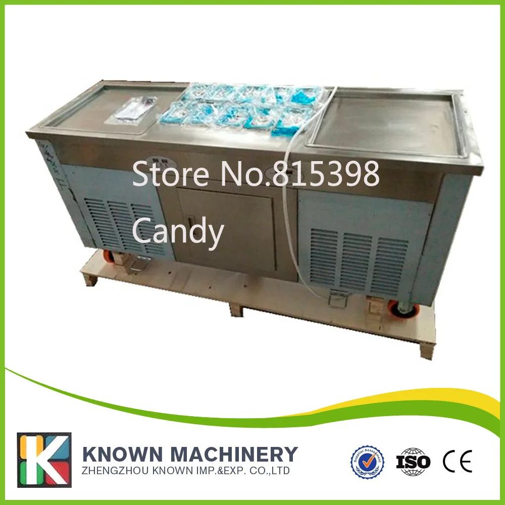 

free shipping by sea double pan fried ice cream machine with 10 topping holders fry ice cream machine for sale