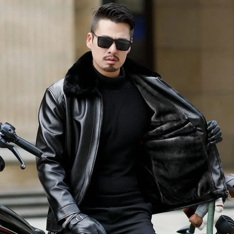 

Leather men's new men and velvet fur collar leisure men's clothing leather jacket winter coat