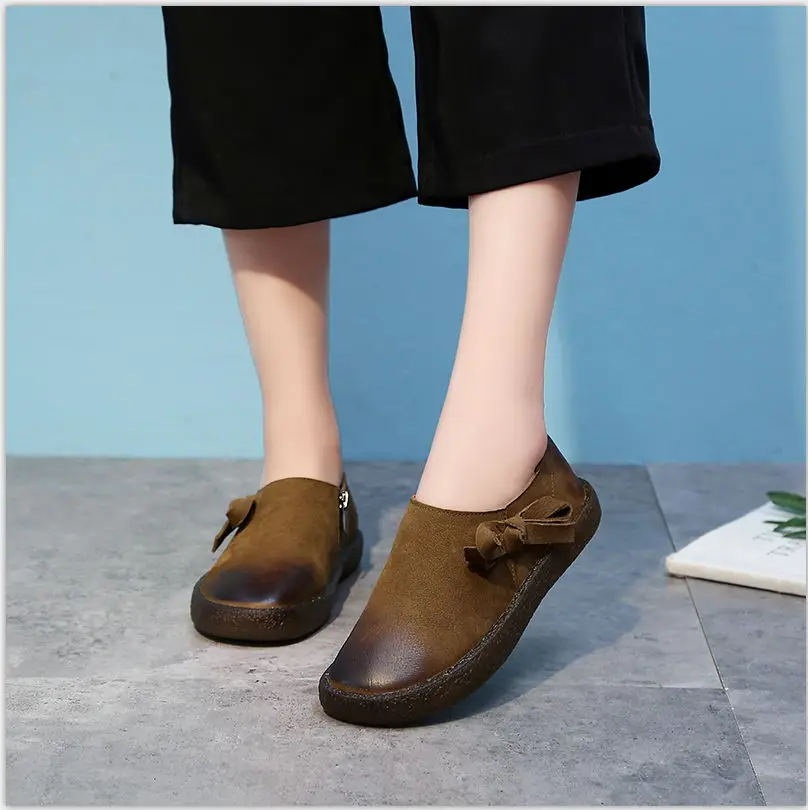 

GYKZ 2018 New Genuine Leather Shoes Vintage Casual Shoes Brand Design Retro Handmade Women nurse work increased shoes