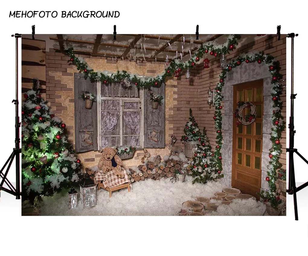 MEHOFOTO photography backdrop Snow winter house Christmas tree party ...