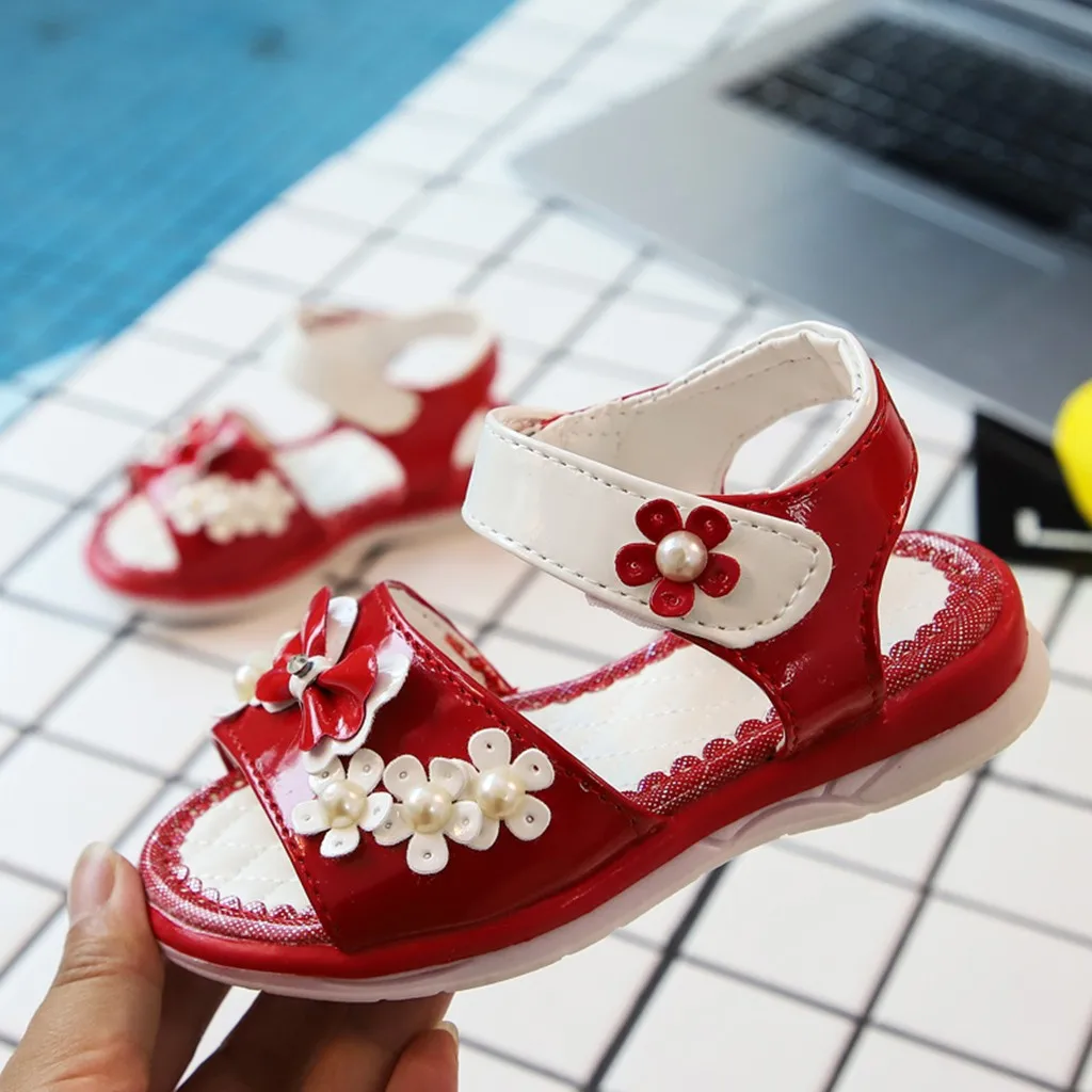 Желе сандалии для девочек детей младенческой Дети маленьких жемчуг бантом цветок обувь для принцессы сандалии# XTN