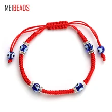 MEIBEADS Красный Регулируемый тканевый веревочный талисман браслеты струнный Круг стекло синий сглаза шарм ручной работы ювелирных изделий браслет EY48
