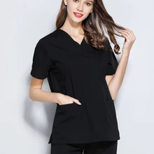 Черная медицинская Униформа женская с коротким рукавом и круглым вырезом и v-образным вырезом стоматологическая клиника медицинские скрабы медицинская хирургическая одежда