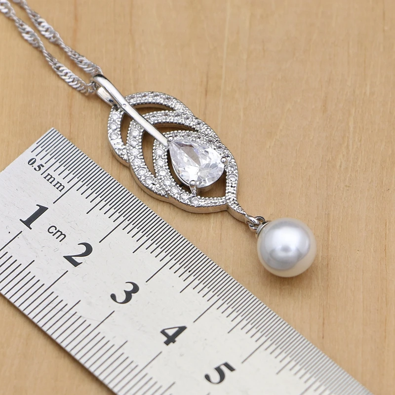 Freshwater Pearl Leaves 925 Silver Jewelry Sets Wedding Decoration For Women Earrings With Stone PendantRingNecklace Set (3)