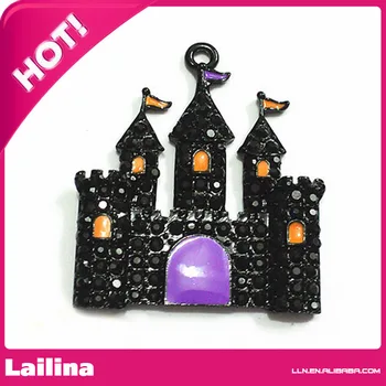 

Free shipping 100pcs/lot cartoon Princess Castle Rhinestone Pendant, Girls Chunky Necklace, Kids DIY castle charm