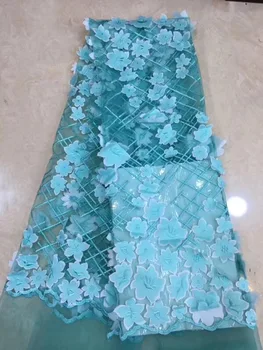 

African Lace Fabric 2018 French Sequin Net Lace new 3 D Flowers Apllique fabric 5yard High Quality African Tulle Lace Fabric