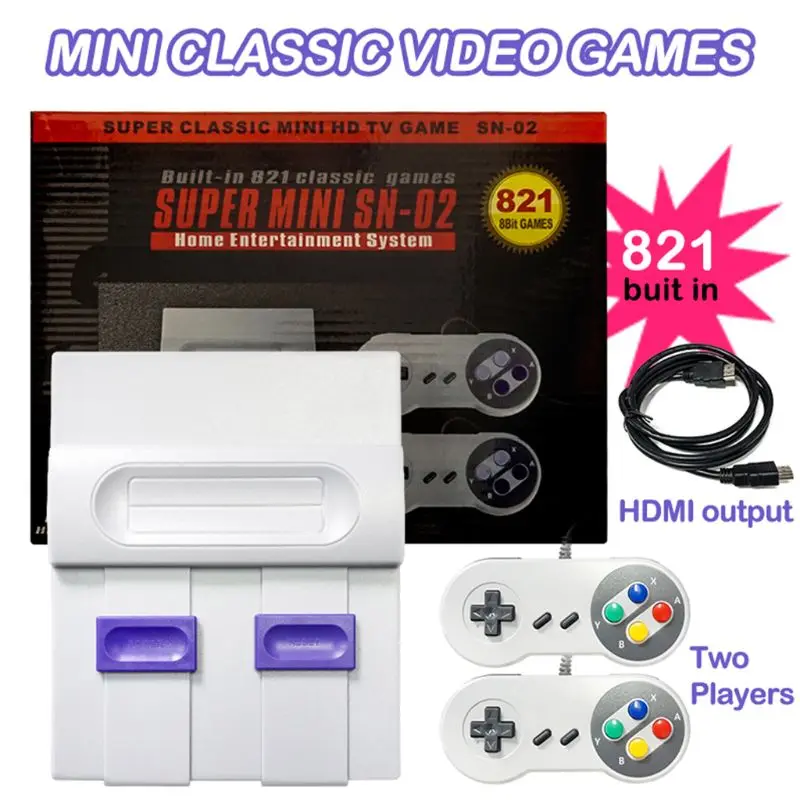 SUPER MINI SNES NES Retro Classic Video Game Console TV Game Player Built-in 821 Games with Dual Gamepads