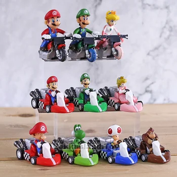

Super Mario Bros Kart Pull Back Car Motorcycle Luigi Toad Yoshi Princess Peach DK PVC Figure Toys Gift 10pcs/set