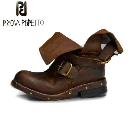 

Prova Perfetto Women Ankle Boots Genuine Leather Slip On Flat Booties Autumn Winter Thick Bottomed Martin Boot Botines Mujer