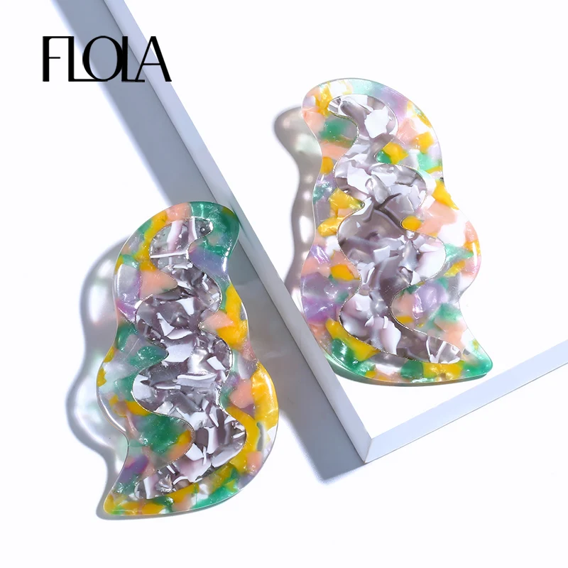

FLOLA Boho Multicolored New Resin Drop Earrings for Women Hot Sale Trendy Dangle Big Earrings Brand Jewely Wholesale ersm18