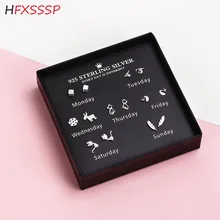 Hfxsssp S925 наборе серебристых спиц из неделю подарочная упаковка для сережек задать комбинацию Асимметричное Платье с принтом «сердечки» для маленькой девочки мини студент небольшой чистый свежий уха ювелирные изделия