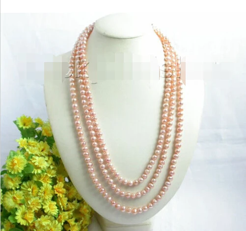 

FREE SHIPPING>>>@@ > Genuine length 78" 8mm pink freshwater pearls necklace j7354 ^^^@^Noble style Natural Fine jewe &