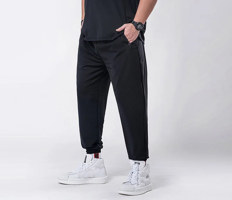 Летние мужские спортивные штаны с дырками черного размера плюс большие 7XL 8XL весенние мужские дышащие удобные штаны тянущиеся штаны с эластичным поясом