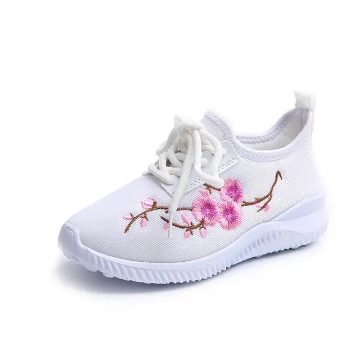 

Kids sneakers 2019 new Fashion girls floral embroidery sport shoes lace-up children ultra-light comfortable Breathable shoes