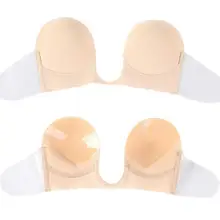 Черный однотонный бюстгальтер пуш-ап с глубоким вырезом, женское невидимое сексуальное нижнее белье без застежек, невидимый бюстгальтер телесного цвета для свадьбы и плавания