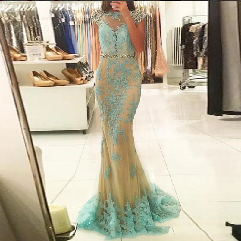 Sexy Open Back Prom Gown Appliques Cap Sleeve Mermaid Dresses vestido de festa Lace Formal dress vestidos baile |