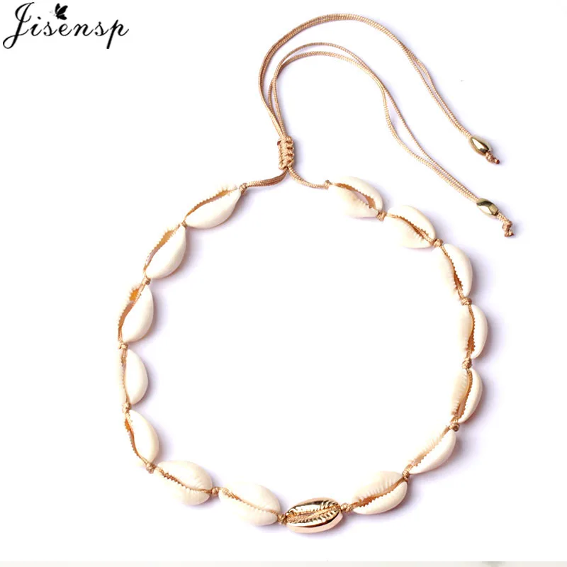 Jisensp New Fashion Black Rope Chain Natural Seashell Choker Necklace Collar Boho Shell Chokers Necklaces for Summer Beach Gift - Окраска металла: XL659G