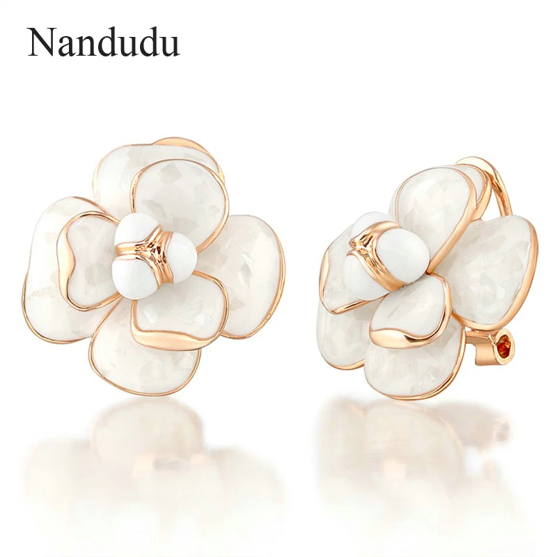Nandudu Hot Sale Camellia Earrings Flower Stud Earring Woman Elegant Fashion Jewelry Gift E36