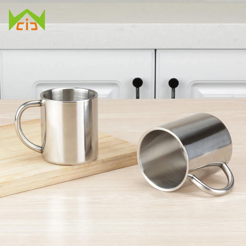 WCIC 230ml Durable Stainless Steel Mix Milk Mugs Double with Handgrip for Travel Camping Caffe