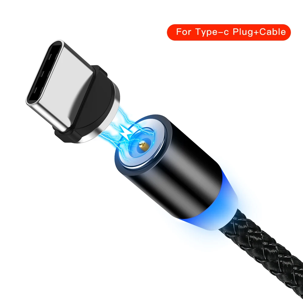 Магнитный USB C Micro USB кабель для huawei P20 светодиодный Тип C магнит зарядное устройство Micro USB кабель для передачи данных нейлоновый провод шнур для Xiaomi samsung - Цвет: Black for Type-c