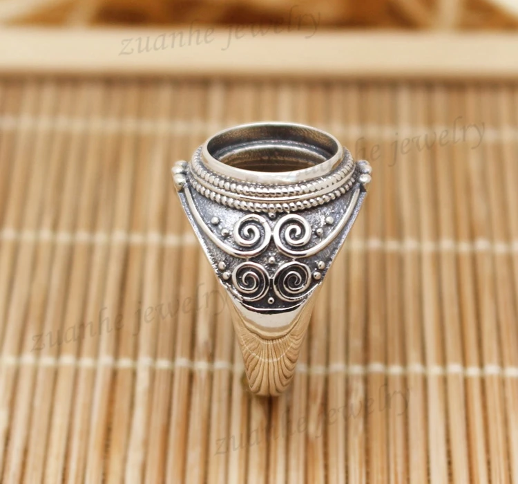 10x12mm Oval Cabochon Semi Mount Ring 925 Sterling Silver Art Nouveau Vintage Antique Men Ring