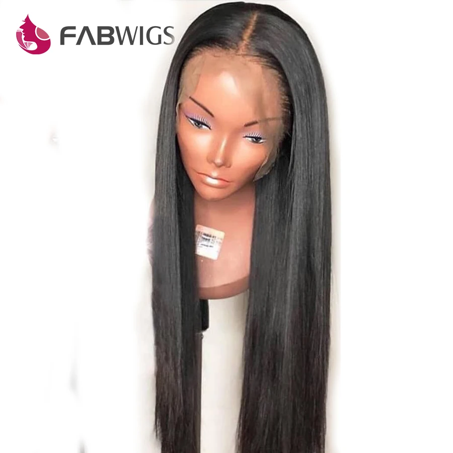 Fabwigs 13x6 глубокая часть фронта шнурка парик бразильский прямой фронта шнурка человеческих волос парики с детскими волосами парик шнурка remy волос