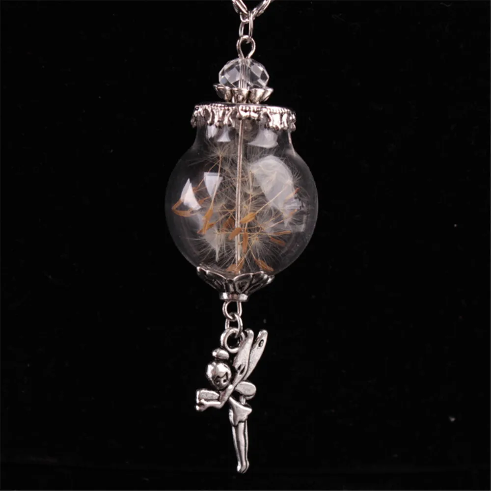 

Wholesale Creative Dandelion Necklace DIY Glass Ball Fairy Angle Pendant Dried Immortal Flower Sweater Chain Women Jewelry Gift