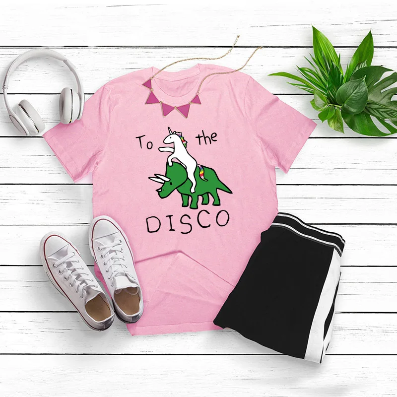 S-5XL повседневная женская футболка с принтом размера плюс, хлопок, летняя футболка с рисунком, harajuku, свободные милые топы с единорогом, футболки с Носорогом - Цвет: pink