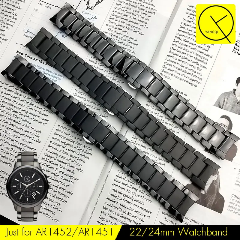 Acheter Curved End En Céramique Bracelet En Acier pour Armani 22mm AR1452 24mm AR1451 Montre Bracelet Papillon Boucle Sangle Accessoires Gear s3