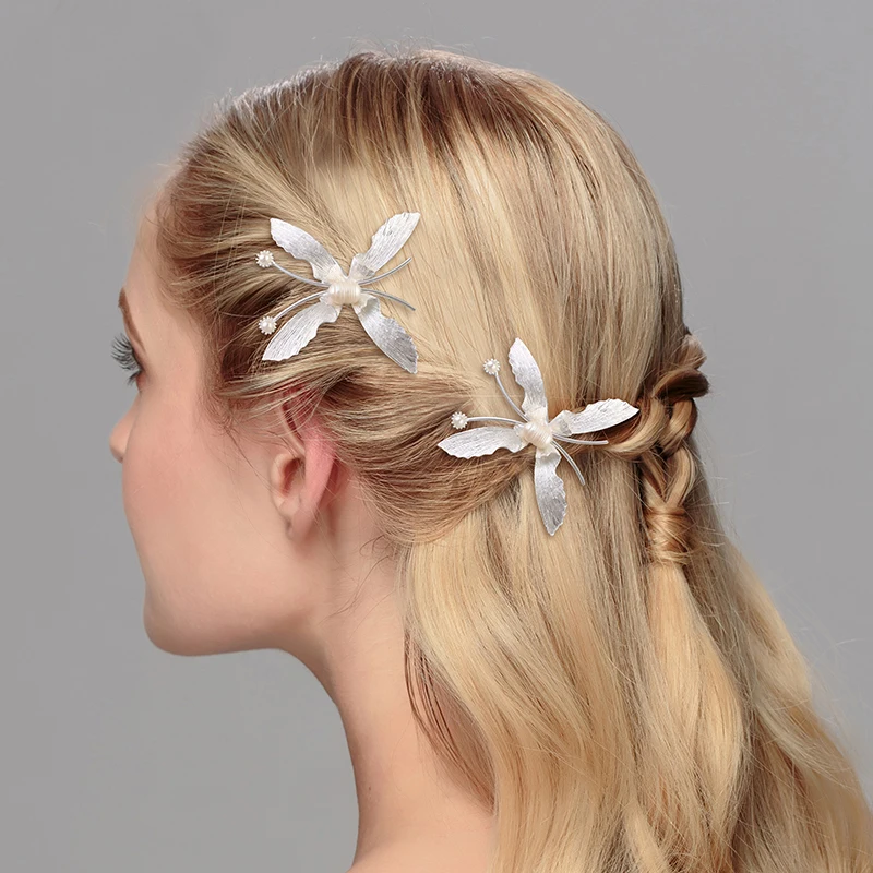 fairy silver with pearl buttefly hair clips classic zinc alloy handmade