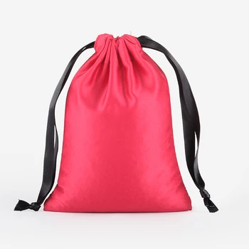 

5pcs/lot 12*16cm High Quality Logo Printed Satin Silk Drawstring Pouch Wholesale Packaging Christmas Gift Bag Travel Pouch