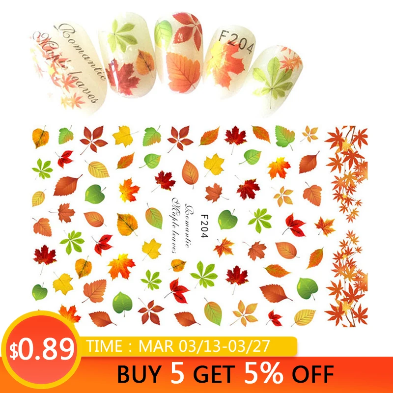 

Autumn Style Yellow Red Maple Leaf Labels Sticker Water Transfer Nail Art Sticker Manicure Nail Decals Nail Wraps Girl Tip Decor