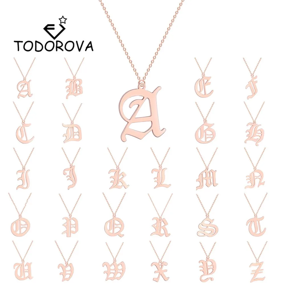 Todorova Capital Initial A Z 26 БУКВЕННОЕ имя ожерелья и подвески из нержавеющей стали длинная