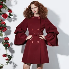 

Kinikiss 2018 fall women vintage trench coat lapel a-line slim coat fashion elegant button burgundy belt warm gothic trench coat
